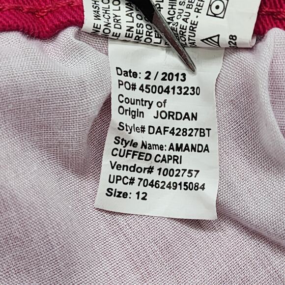 Gloria Vanderbilt Jeans Womens 12 Pink Amanda High Rise Cuffed Capri Stretch - Picture 10 of 15
